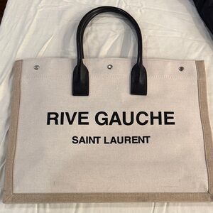 Saint Laurent Beige and Black Canvas Tote